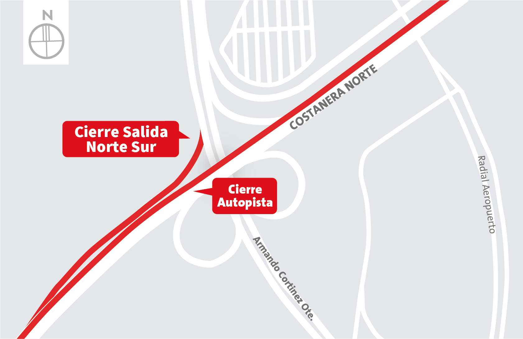 Cierre Salida Norte Sur por trabajos en Autopista Costanera Norte